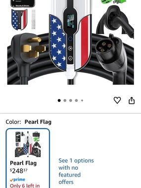 Pearl Flag EV Charging Cable with American Flag Design